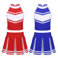 TiaoBug Kids Girls School Cheerleader Uniform Sleeveless Crop Tops Pleated Skirt Set Children Stage Performance Dance Costume