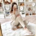 2020 Women's Fashion 2 Piece Set Jogging Suit Casual Knitted Pullover Tracksuit Warm Sweater Long Pants Sweatshirts Outfits