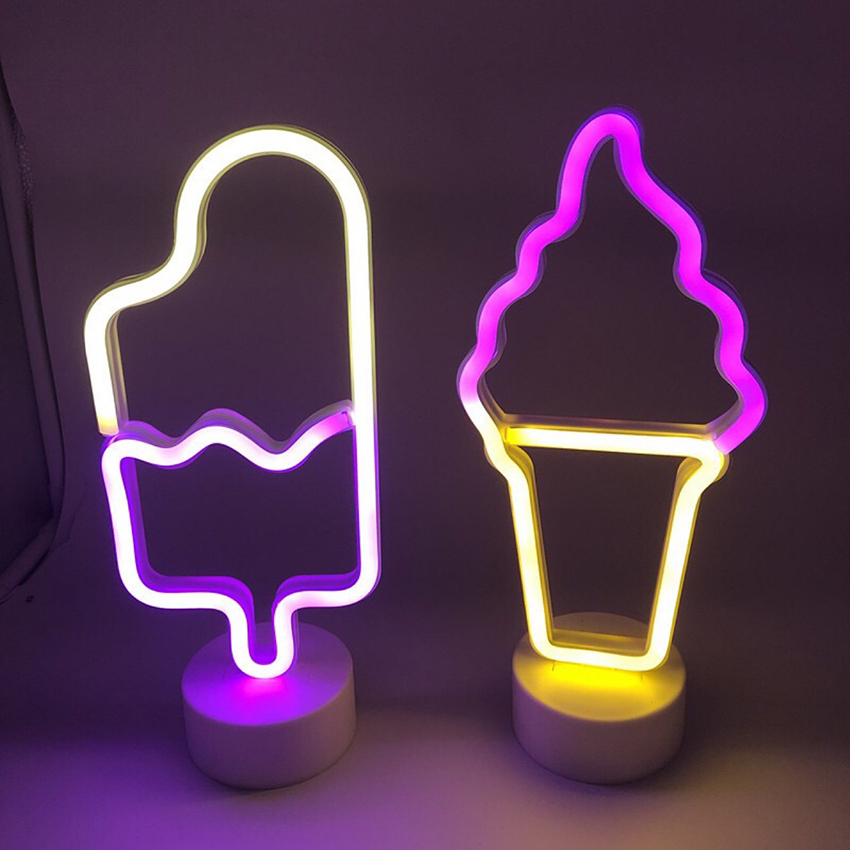 LED Neon Light Children Bedroom Decoration Creative Table Lamp Ice Cream Shape Night Lights Emergency Lighting