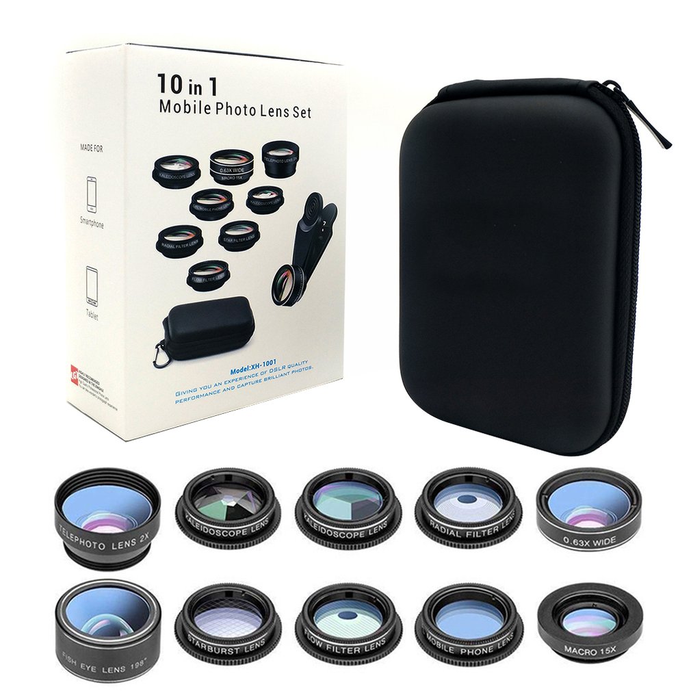 10 in 1Fish Eye Lens Wide Angle Macro Fisheye Lens Zoom For iphone 7 8 plus XS MAX X Mobile Phone Camera Lens Kit