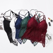 Women Lace Crop Top Sexy Chest Pad Summer Crop Tops Sexy Gathered Push Up Women Camisole Tank Tops