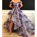 Abendkleider 2019 Purple Flora Lace High Low Prom Dresses Appliques Pretty Long Prom Gowns Off The Shoulder Formal Dresses
