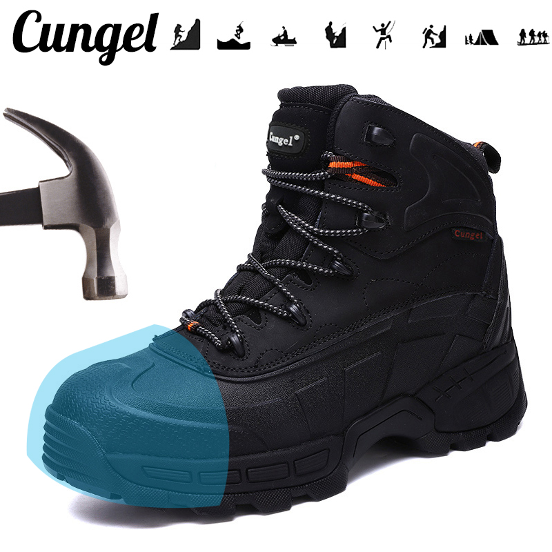 Man's Hiking Boots for Steel Toe Safety Shoes Men Protection Work Boots Waterproof Anti-Collision Shoes with Iron for Hunting