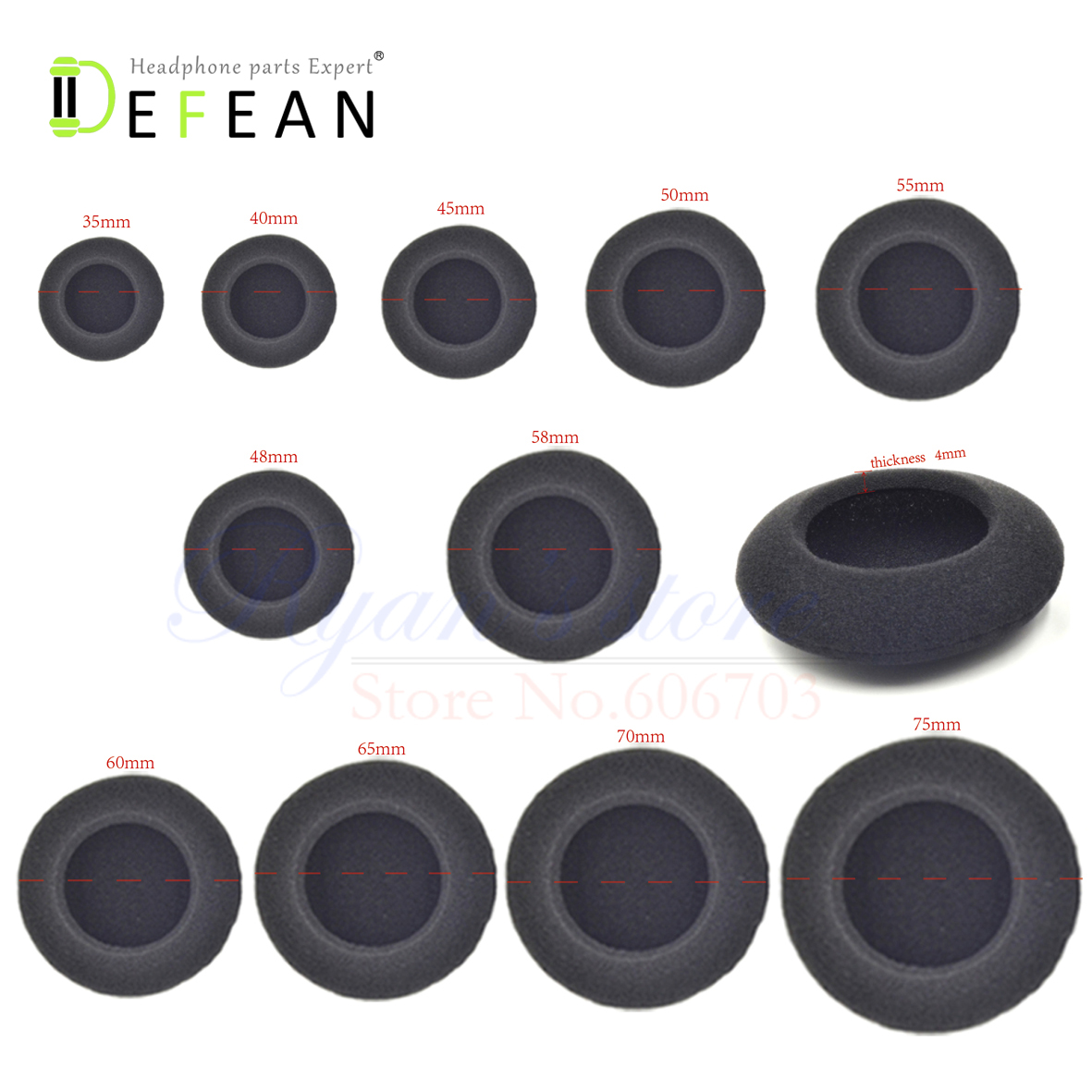 Defean 5 pairs / 10pcs Replacement foam cushion pillow for headphone headset 35mm 40mm 45mm 50mm 55mm 60mm 65mm 70mm 75mm 48mm