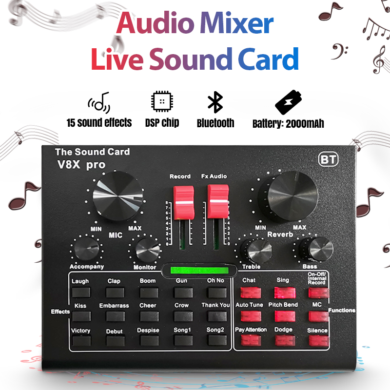 BM800 Microphone Condenser PRO Audio Mixer Live Sound Card Bluetooth USB 15 Sound Mode DSP Multiple Sound Effects 5.1Channel