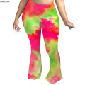 CM.YAYA Autumn Women Fashion Tie Dye Print High Waist Skinny Flare Pants Vintage Bell Bottom Jogger Sweatpants Trousers