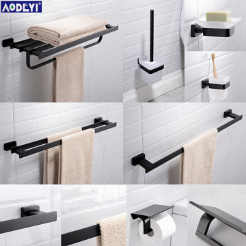 Bathroom Hardware Set Black Towel Rail Rack Bar Shelf Paper Holder Toothbrush Holder Soap Dished Bathroom Accessories