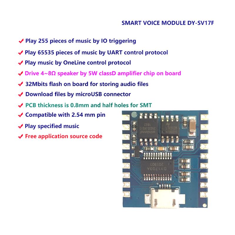 DY-SV17F Audio Module Mini MP3 Player IO Trigger USB Download Flash Voice Module Whosale&Dropship