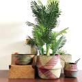Nordic Style Color Matching Natural Seaweed Woven Shopping Basket Plant Flowerpot Basket Foldable Handmade Storage Basket
