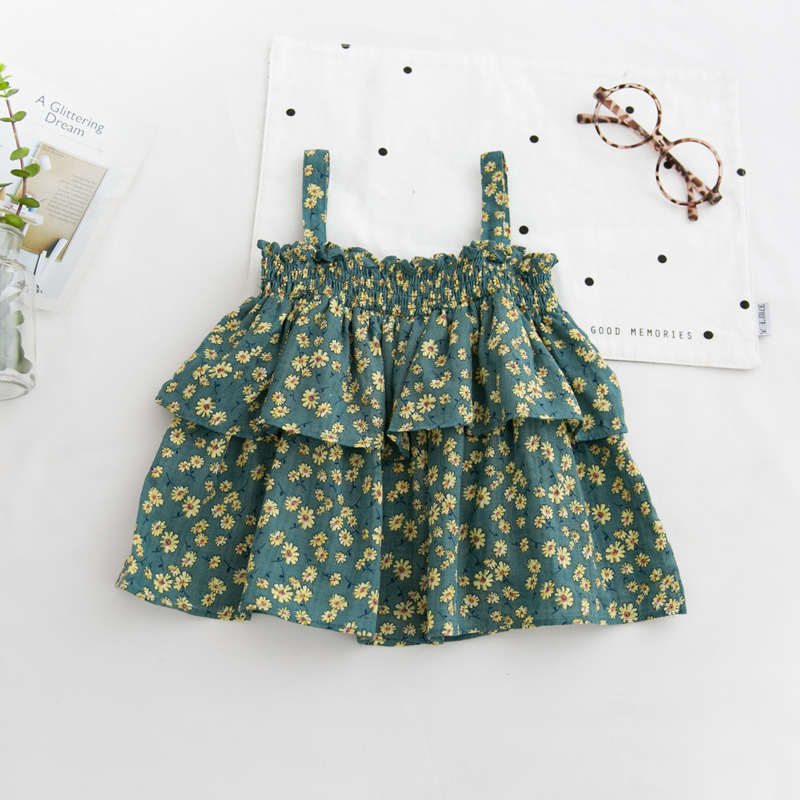 2020 Fashion Baby Girls Blouses Shirts Cute Ruffle Sling Top Sleeveless Floral Summer Clothing For 2-7Y Girls Children Wholesale