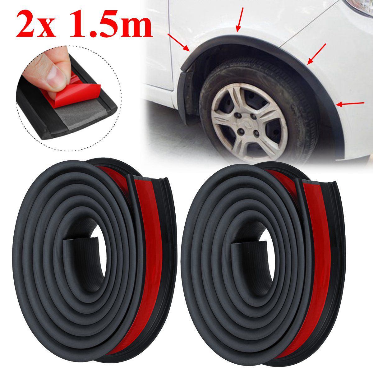 2pcs 1.5m Rubber Car Mudguard Trim Wheel Arch Protection Moldings for most cars trucks SUVs Car Styling Moulding