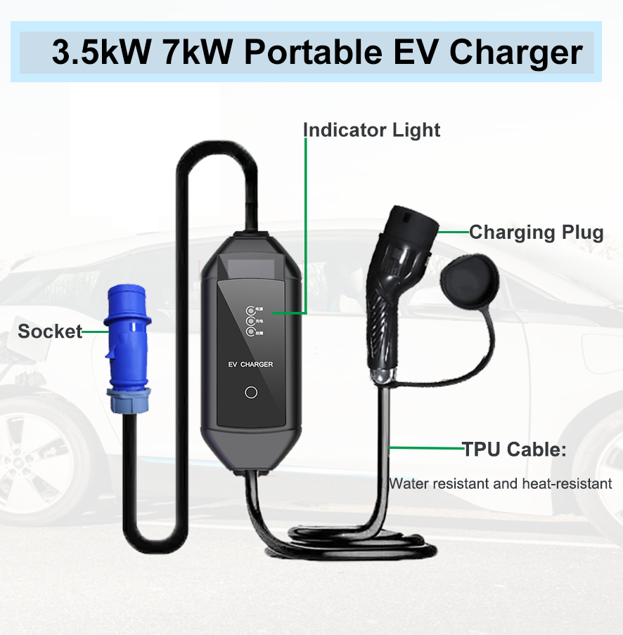 3.5kW 7kW AC Portable Single Phase car charger