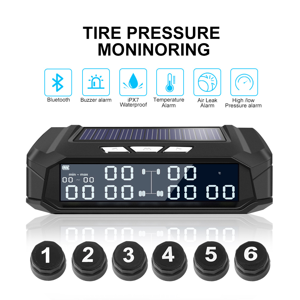 Universal For Truck Car Tire Pressure Monitoring System TPMS USB Solar Charge External Sensor Tyre Temperature Alarm Monitor