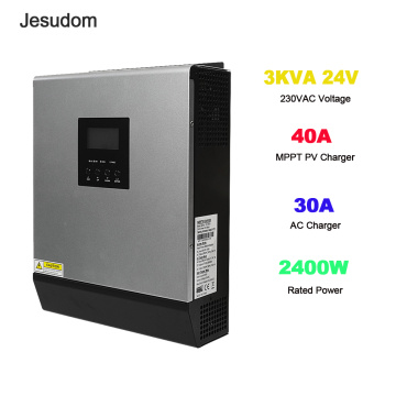 3KVA Solar Inverter 24V 220V Hybrid Invertor Pure Sine Wave Built-in 40A MPPT Charge Controller Battery Charger Inversor