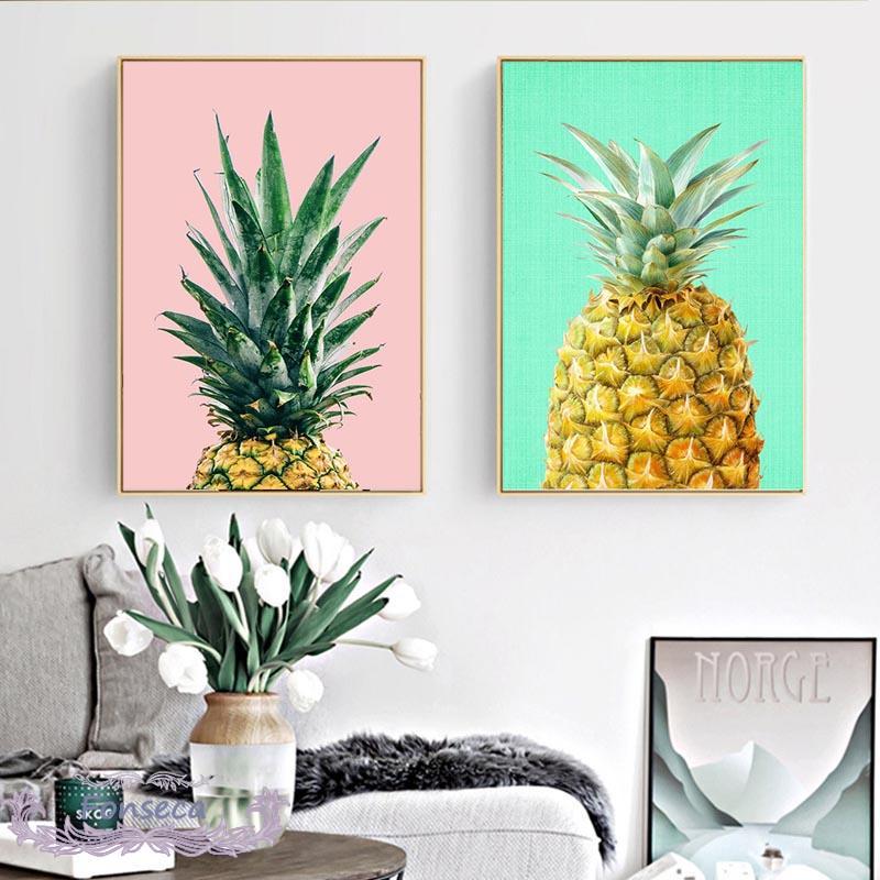 Fresh Fruit Pictures Wall Pineapple Avocado Kiwi Cactus Poster Modern Minimalist Canvas Painting for Living Room Kitchen Decor