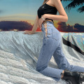 （Love Aing）Fall 2020 New High Waist Side Chain Hollow Design Women's Slim Casual Straight Leg Pants