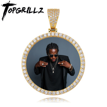 TOPGRILLZ Custom Made Photo Round Medallions Cubic Zircon Pendant&Necklace With 4mm Tennis chain Hip Hop Jewelry For Men Women