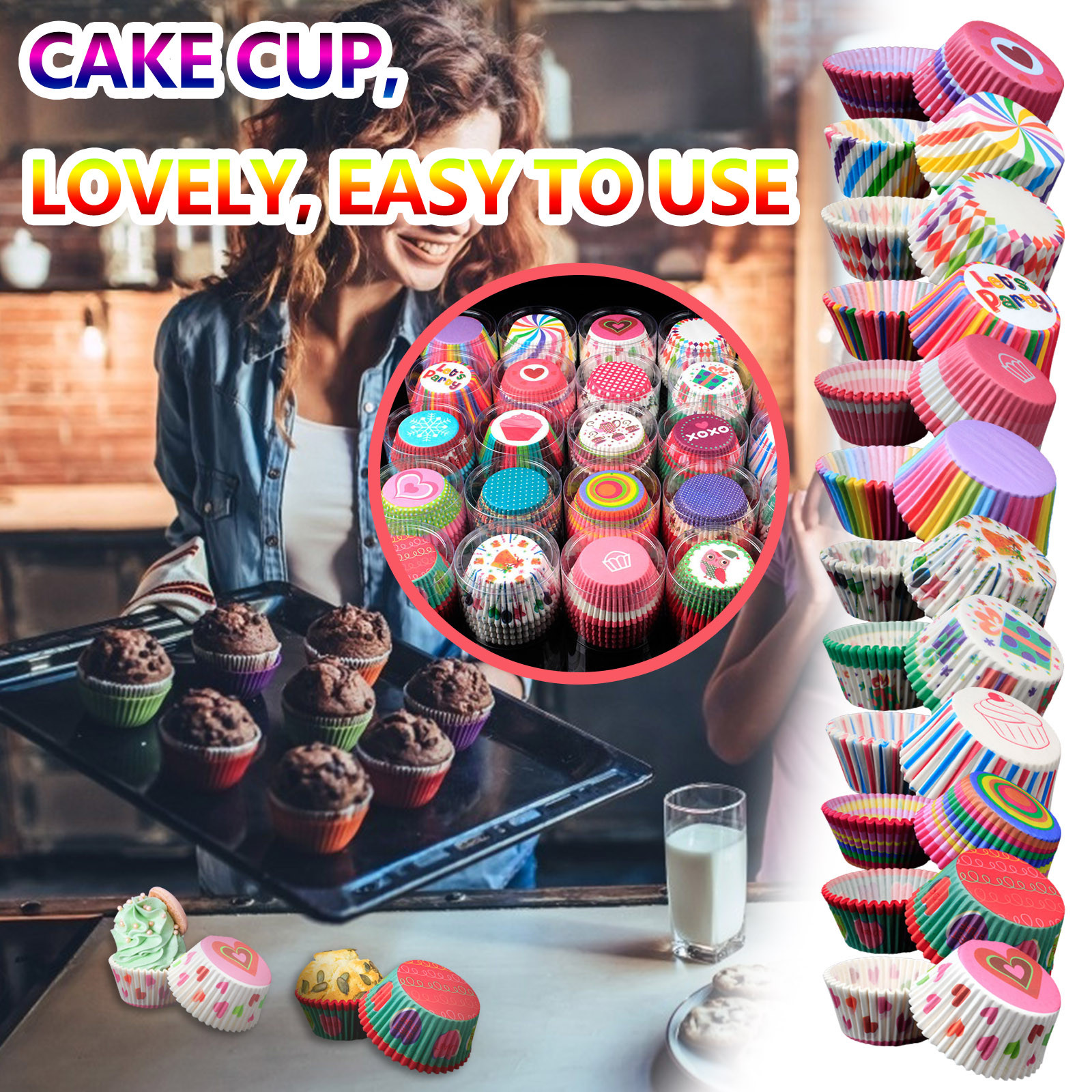 High-resistance Cupcake cup Baking Utensils Thick High Temperature Resistant rainbow paper Cake Budding PVC Paper Cup
