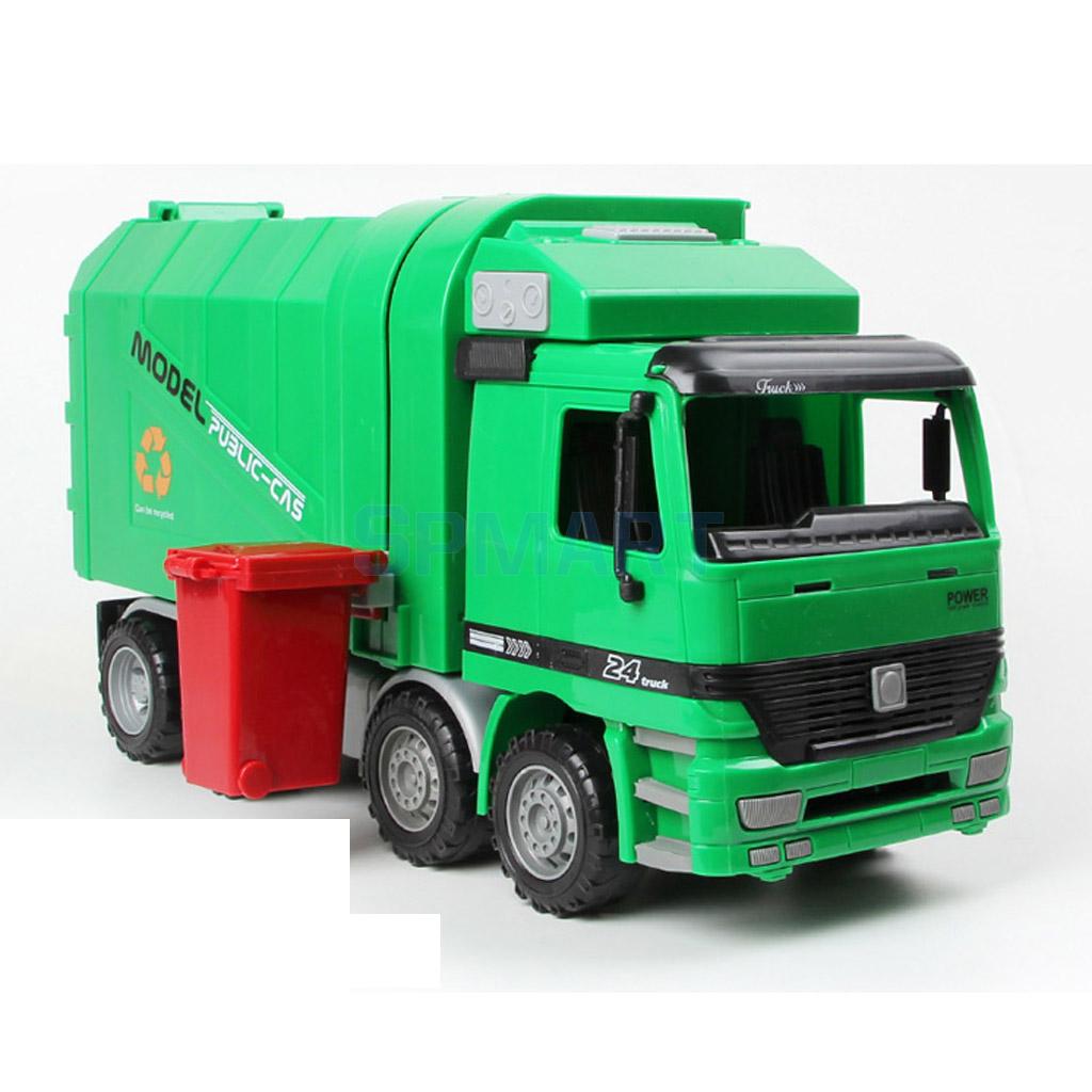 MagiDeal 1:22 Kids Children Toddler Super Large Die Cast Pull Back Sanitation Garbage Truck Model Cool Toy Xmas Gift Green