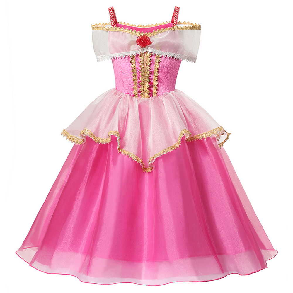 Sleeping Beauty Princess Cosplay Fancy Dress Baby Girl Lace Patchwork Tulle Ball Gown Kids Christmas Party Frocks