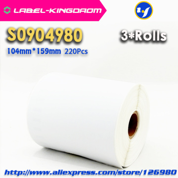 3 Rolls Dymo Compatible S0904980 Label 104mm*159mm 220Pcs/Roll Compatible for LabelWriter 4XL Printer 4