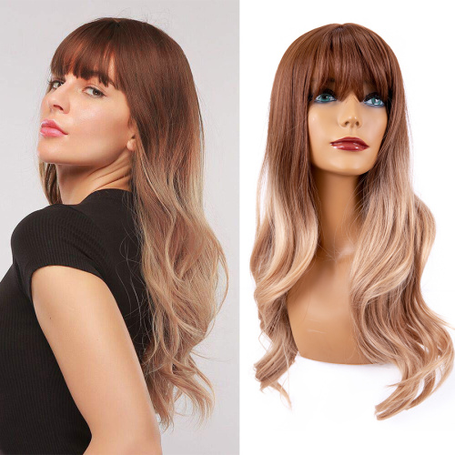 Brown Ash Long Wavy Synthetic Wig With Bangs Supplier, Supply Various Brown Ash Long Wavy Synthetic Wig With Bangs of High Quality