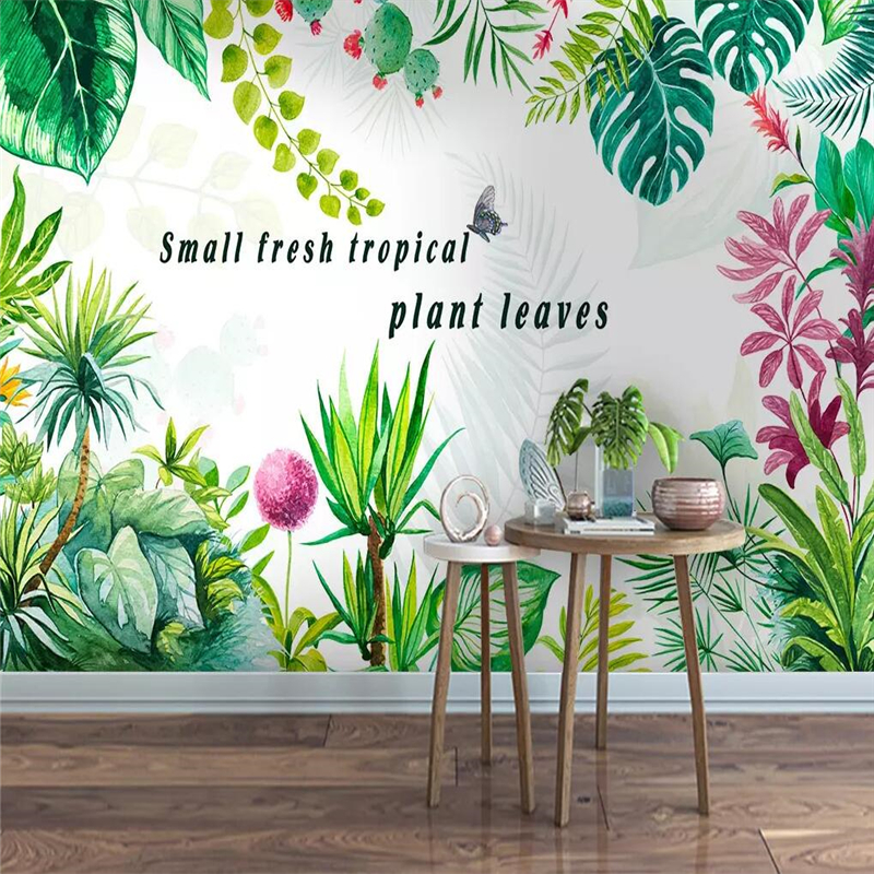 Decorative wallpaper Northern Europe simple small fresh tropical plant banana leaf background wall painting