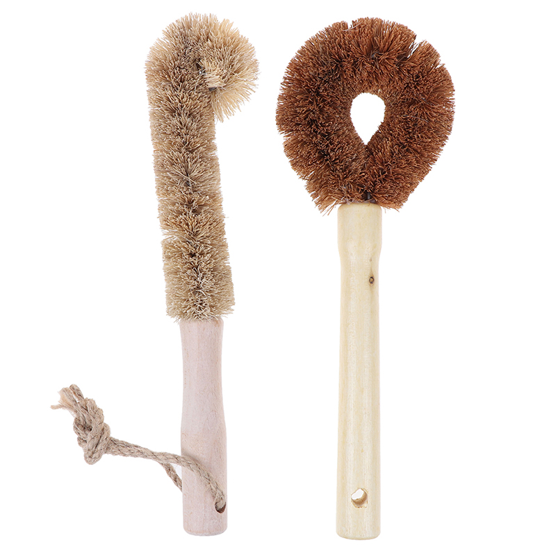 Coconut Palm Cup Brush Pot Brush Glass Decontamination Cleaning Brush Long Handle Bottle Brush Non-stick Skillet