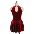 Figure Skating Costume Dress Ice Skating Skirt for Girl Women Kids Customized Wine Red Purple Velvet Silver Belt 12 Colors