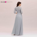 Elegant Gray Bridesmaid Dresses Ever Pretty A-Line High Neckline 3/4 Sleeve Sequined Pleated Lace Wedding Party Gowns Vestidos
