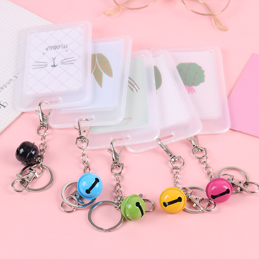 1PC Creative Transparent Key Ring Chain Set Cute Student ID Badge Document Sets Bus Card Cover Badge Holder Accessories