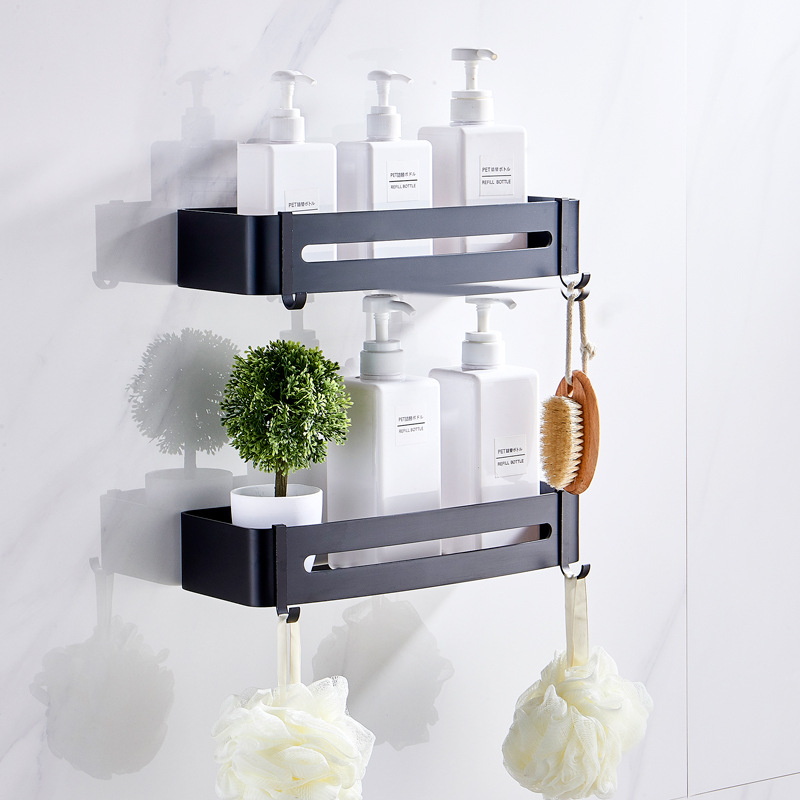 Bathroom Shelves Kitchen Wall Shelf Sucker Wall Mounted Storage Corner Shelf Shampoo Storage Rack with Hook Bathroom Accessories