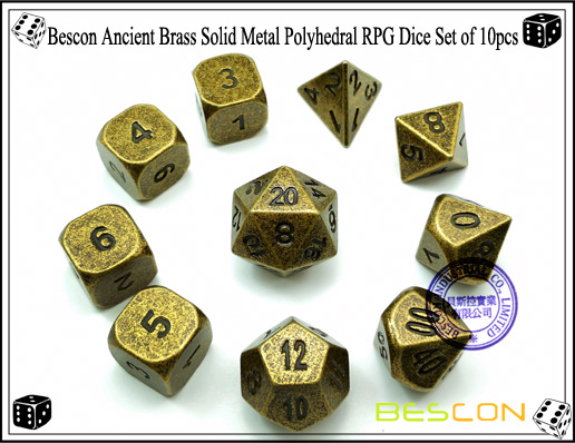 Bescon Ancient Brass Solid Metal Polyhedral RPG Dice Set of 10pcs-3