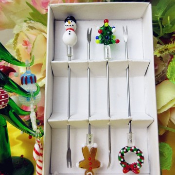 Kitchen dining room Tableware & fruit fork stainless steel gift set murano glass Christmas figurines accessories dessert fork