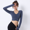 S-XL Women Yoga Top With Chest Pads Fitness Long Sleeve Shirt High Stretchy Workout Tops Sports Wear Nylon Thumb Hole T-Shirts