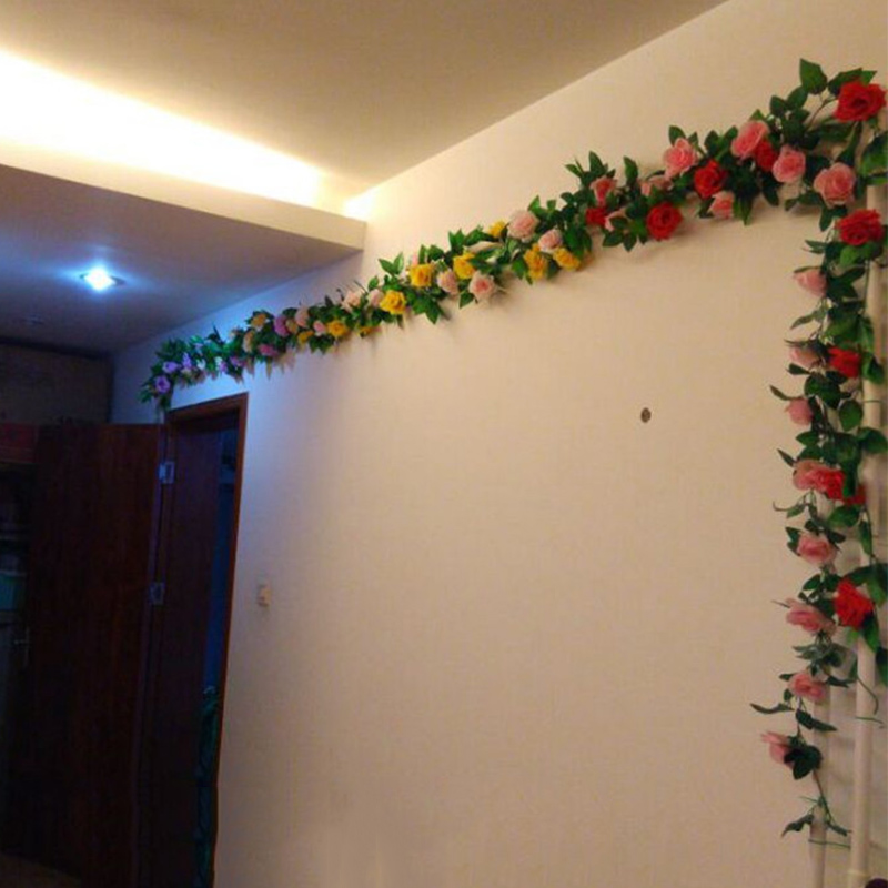 230cm/ 91in Simulation Silk Rose Wedding Decorations Artificial Flowers Arch Decor Lvy Vine Green Leaves Garland Wall A4344