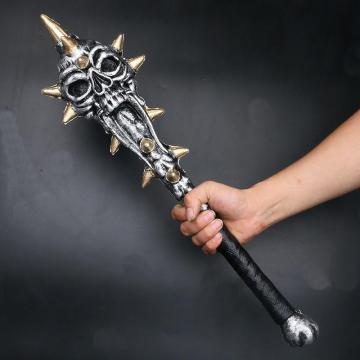 71cm Simulation Skull Mace Weapon, Halloween Performance Props Polyurethane Rubber Hammer, Children's Game Toys