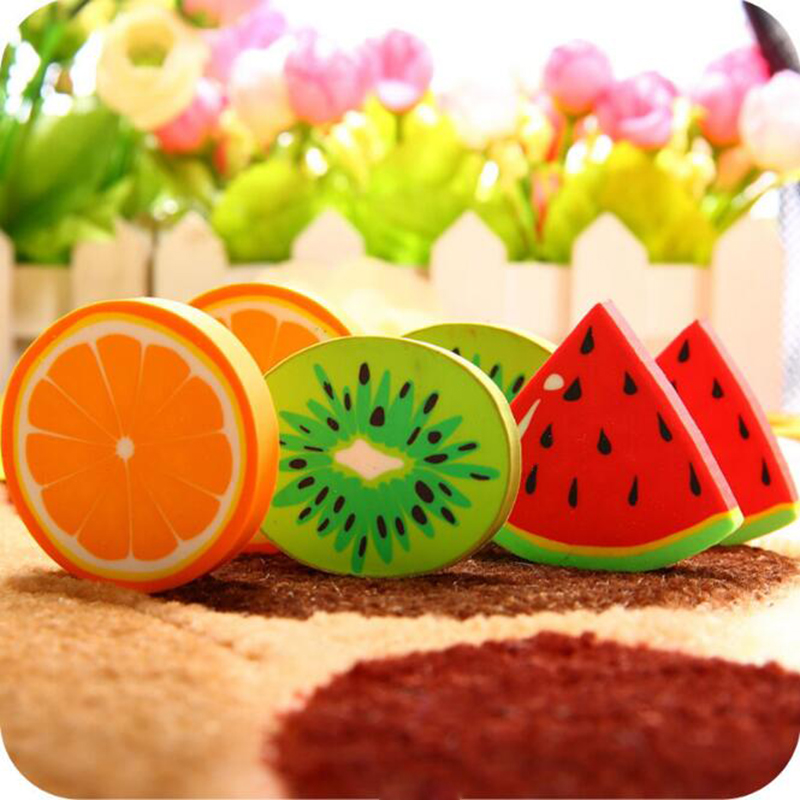 2 Unit / PackCute Fresh Fruit Design Eraser Erasers Kawai Watermelon Orange Kiwi Students Prize Gift Office Supplies