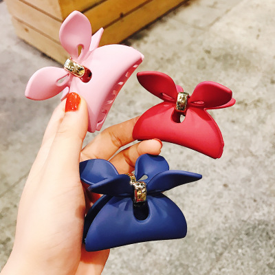 Large Bowknot Resin Hair Claws Clip Pure Color Frosted Rabbit Ear Hairpin Women Girls Hair Crab Hair Ornaments Accessories INS