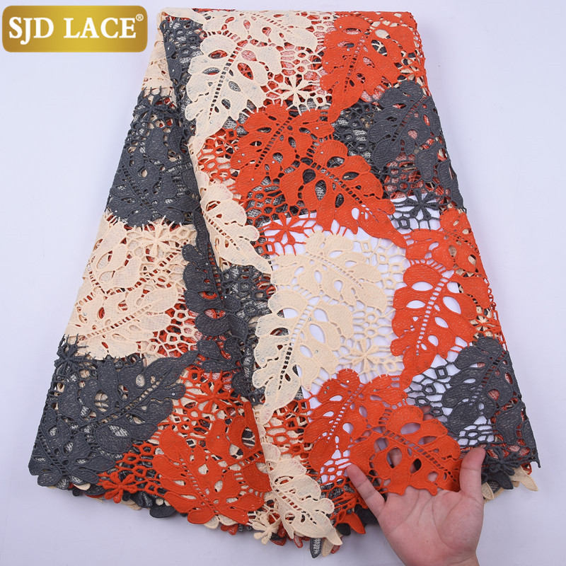 SJD LACE High Quality African Lace Fabric With Stones Colorful Water Soluble Guipure Cord Laces For Wedding Party Sewing A2048