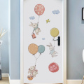 Balloon Rabbit Cartoon Wall Stickers for Baby Room Door Decoration Stickers Child Room Decor Waterproof Vinyl Wall Decal Kawaii