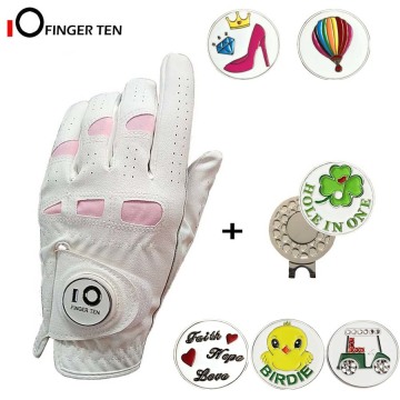 Womens Golf Gloves with Ball Marker and Hat Clip Left Right Hand Soft Leather Extra Grip for Ladies Sizes S M L XL