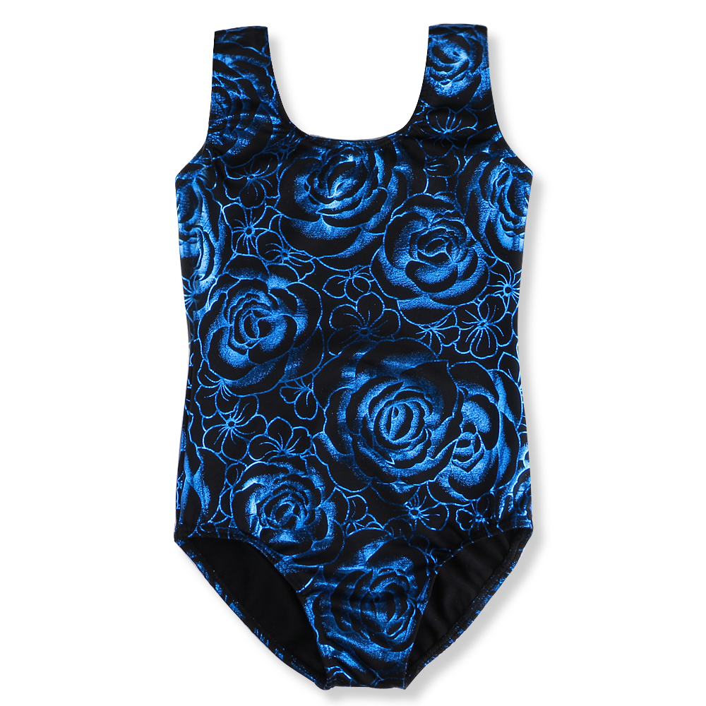 2018Shiny Blue Roses Design Dance Unitard Girls Sleeveless Gymnastic Leotard Dancewear Acrobatics Professional Training Costumes