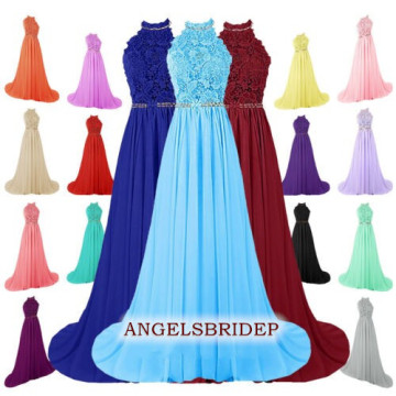 ANGELSBRIDEP High-Neck Long Bridesmaid Dresses Chiffon Empire Waist robe de soiree Formal Wedding Guest Party Dresses Plus Size