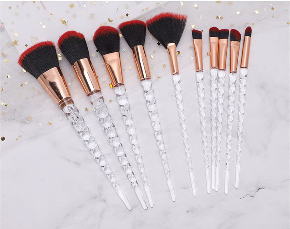 10pcs Diamond Makeup Brushes Set Crystal Brush Powder Blush Foundation Eyeshadow Brush Unicorn Make Up Kits Blending Brush