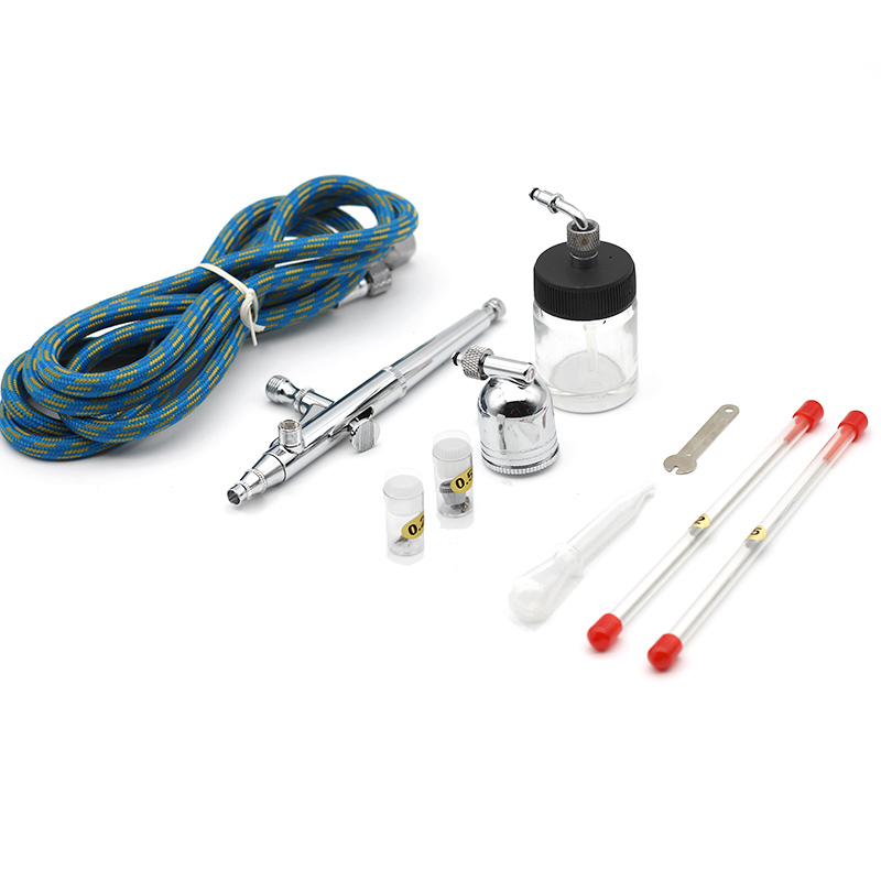 Portable Dual Action Airbrush Air Compressor Kit 0.2mm 0.3mm 0.5mm Needles & Nozzles Craft Cake Paint Art Spray Gun Set