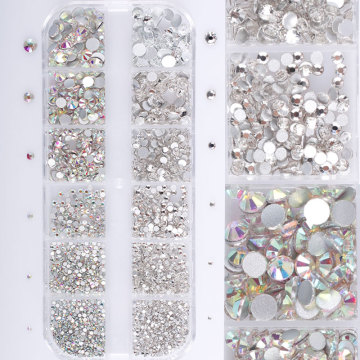 New Set 120-2000pcs/boxs Crystal Rhinestones NailArt Mixed Size Glitter Glass Non Hotfix Rhinestones Iron-on Strass Decorations