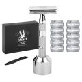 EASACE high quality double edge blade metal razor with pedestal 10 blades