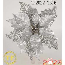 10" Silver Glitter metallic Poinsettia Christmas Clip on