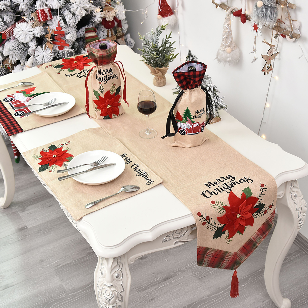 Christmas Table Decoration Table Flag Table Mat Tablecloth XMAS Party Supplies Party Dinner Non-slip Table Runner